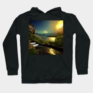 Realistic Dusk Fantasy of a Flowing Water Stairway Hoodie